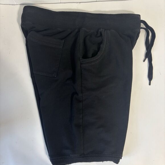 Norma KAMALI Raw Edge Drawstring Bermuda Shorts Black Jersey Knit Womens Size L - Picture 1 of 11